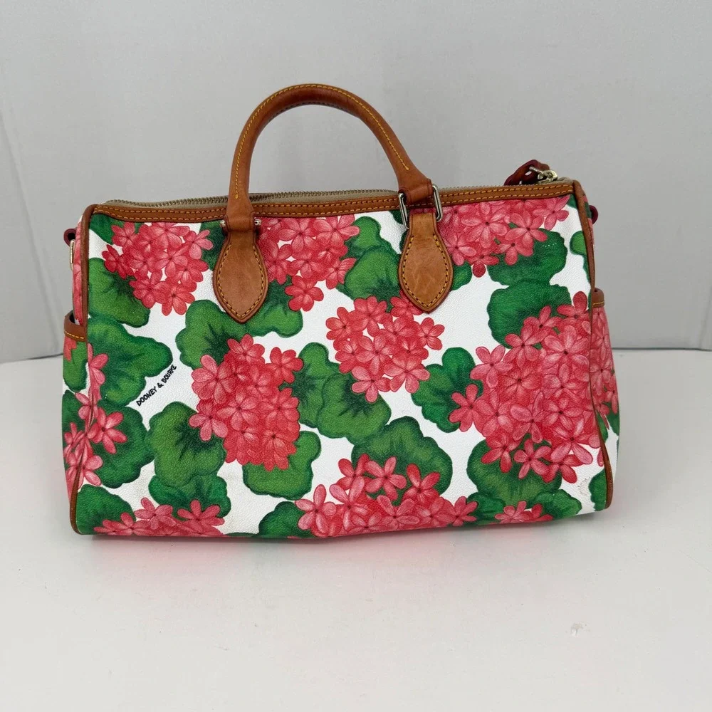 Dooney & Bourke Geranium Floral Satchel Bag Coated Canvas FLAWS